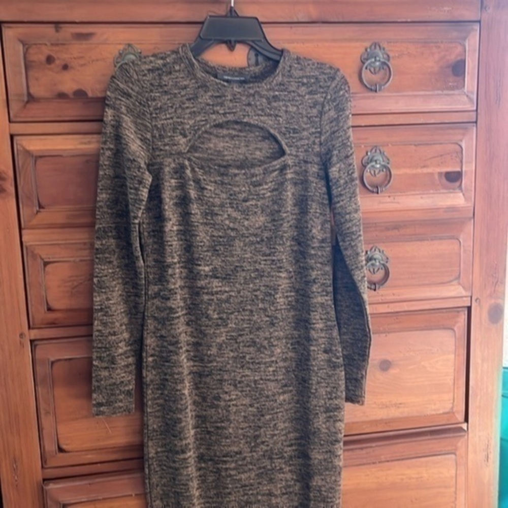 NWT French Connection Camel Maxi Dress With Side Slit Size Large